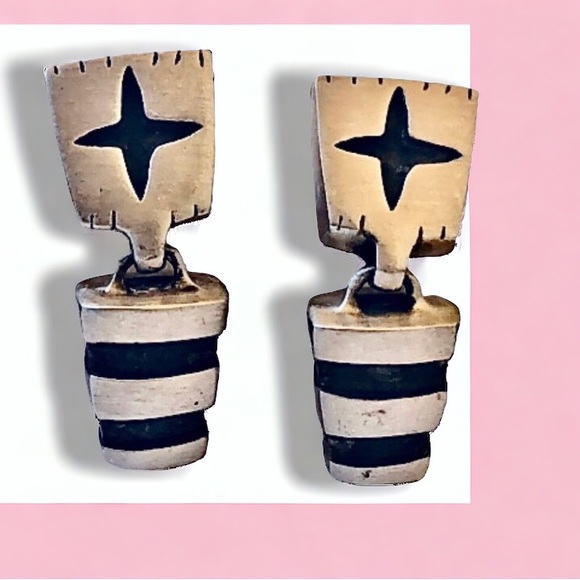 Lisa Jenks Jewelry - Lisa Jenks Garland Sterling Silver Earrings CAT TRACKS Dangle Post Modernist